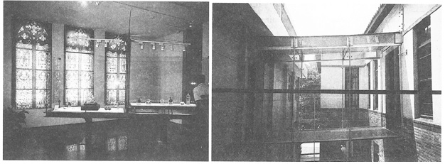 左圖為展覽廳/右圖為「玻璃橋」位於兩心舊樓房的中庭上方，連結了三個常設展示室與多功能展示區。蘭陽博物館提供