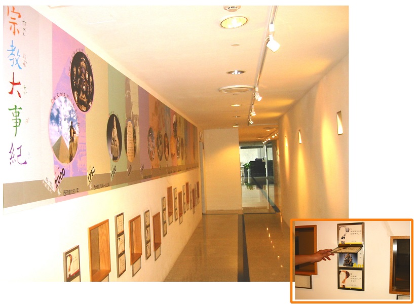時間走廊介紹宗教歷史的發展QA活動板。王惠娜提供