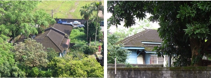 左圖：雙併日式木造房舍鳥瞰全景。 / 右圖：仍保存原貌的日式木造房舍。