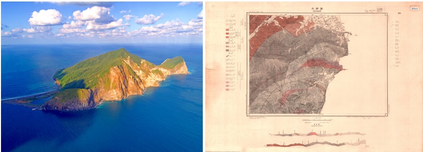 左圖：宜蘭精神地標龜山島。智邦數位提供 / 右圖：大南澳古地質圖。智邦數位提供