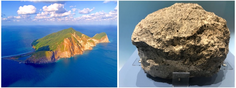 左圖：龜山島。許智邦攝 / 右圖：安山岩。蘇美如攝