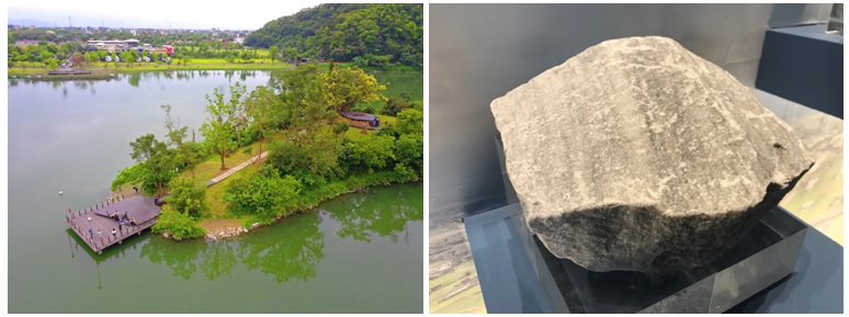 左圖：梅花湖。許智邦攝 / 右圖：變質石灰岩。蘇美如攝