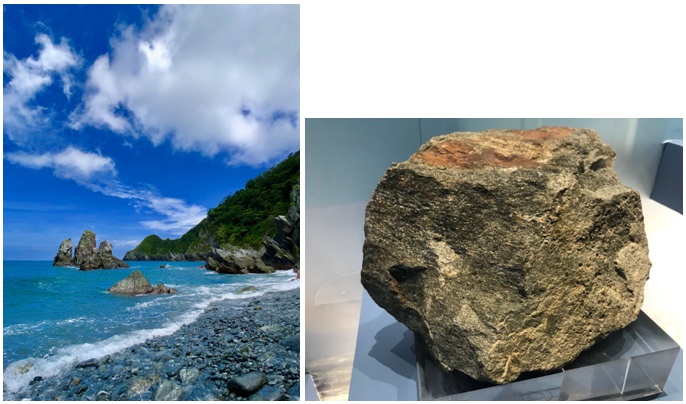 左圖：粉鳥林沙灘。許智邦攝 / 右圖：片岩。蘇美如攝