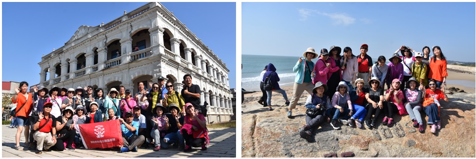 左圖：陳景蘭洋樓   / 右圖：在成功沙灘合影留念的志工群