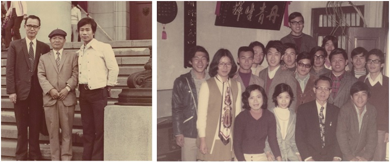 左圖：楊乾鐘和張義雄合照   / 右圖：楊乾鐘和學生合照，最左角是林耀南同學。