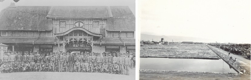 左圖：舊宜蘭火車站。 / 右圖：舊宜蘭火車站周邊儲木池。