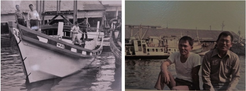 左圖：陳榮曾在「88號勝吉」當海腳。 / 右圖：船靠正濱漁港留影。