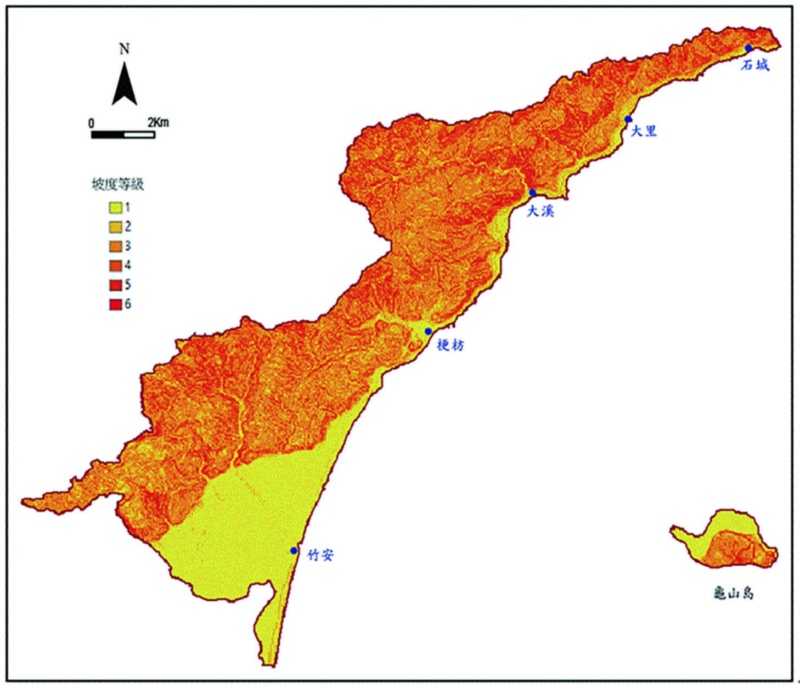 圖1-3-3 頭城地形坡度分級圖。（來源：張政亮繪製）