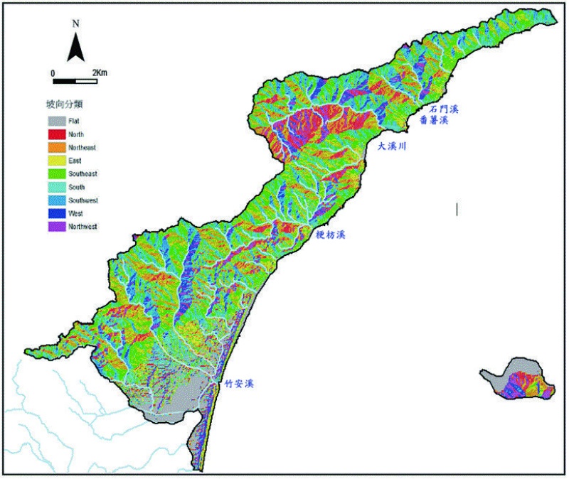 圖1-3-4 頭城地形坡向分類圖。（來源：張政亮繪製）