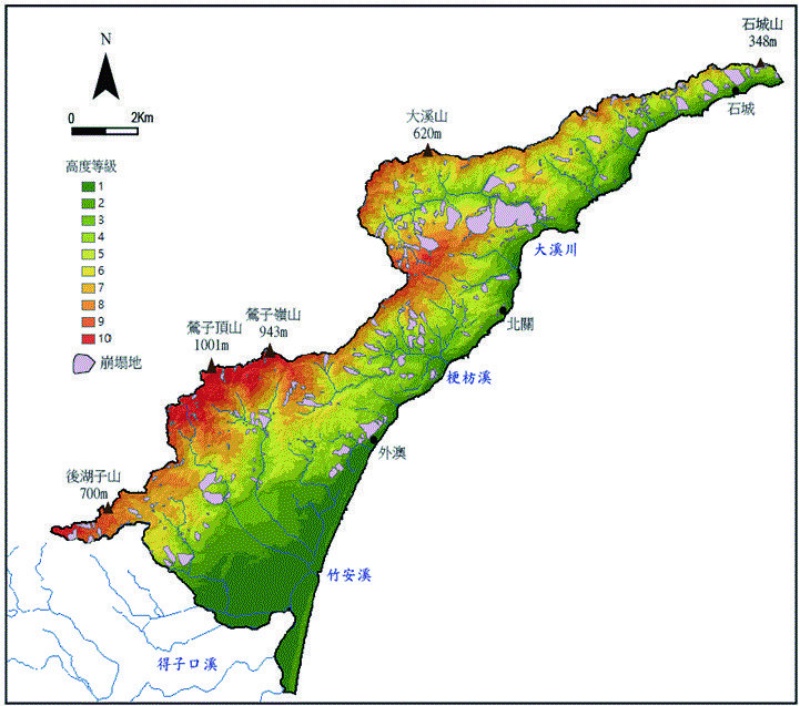 圖1-3-5 頭城地區山崩與地滑的分布區位圖。（來源：依國土測繪中心資料繪製）