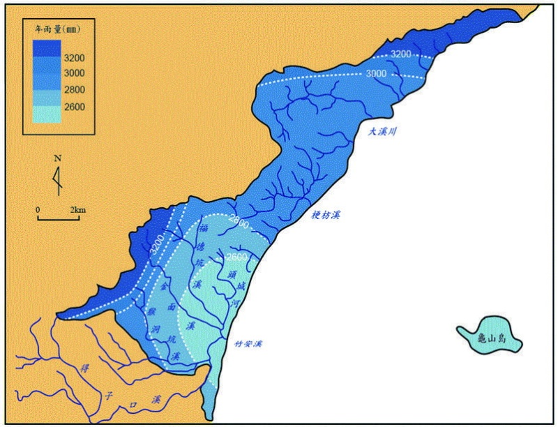 圖1-4-4 頭城地區的等雨量線圖。（來源：張政亮繪製）