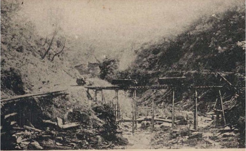 圖6：太平山運材方式的改變-原本是以人力推台車搬運，最多一人一車。(來源：臺北州羅東郡役所，1937，《羅東郡大觀》，羅東，羅東郡役所，國立台灣圖書館典藏。)