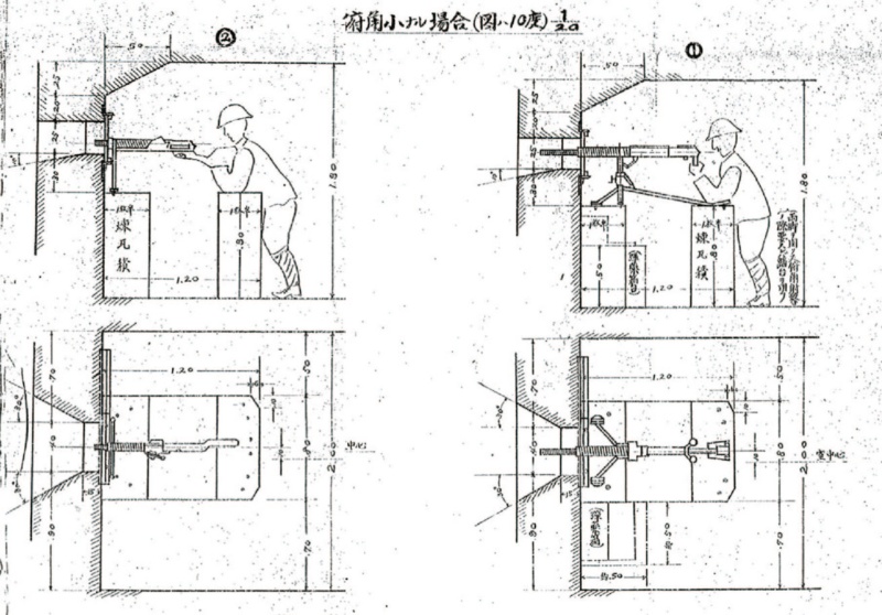 圖4：日軍92式重機槍俯角小角度（10度以內）之射擊方式。資料來源：附録第2 重軽機関銃穹窖 各部の寸度研究，南支那特殊築城記録 昭和14年9月9日。日本國立公文書館亞細亞歷史資料中心， C13031759900，防衛省防衛研究所典藏。