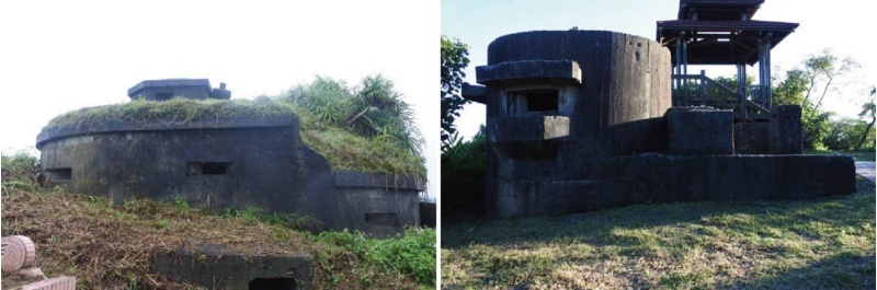 圖9：日軍碉堡：基本型態多數為雙心圓及前圓後方。 / 國軍碉堡：基本型態多數為正圓，側入口呈現梯形。