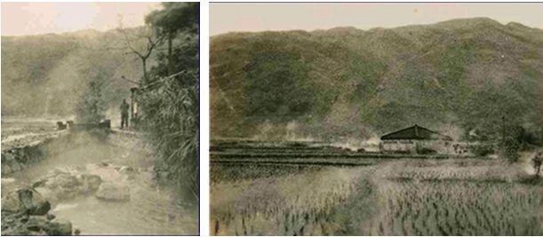 左圖：礁溪鄉舊蘭陽八景之八湯圍溫泉 資料來源：轉載自宜蘭縣文化局網站，民國40年代，楊景天先生拍攝。 / 右圖：礁溪鄉舊蘭陽八景之八湯圍溫泉 資料來源：轉載自宜蘭縣文化局網站，民國40年代，楊景天先生拍攝。