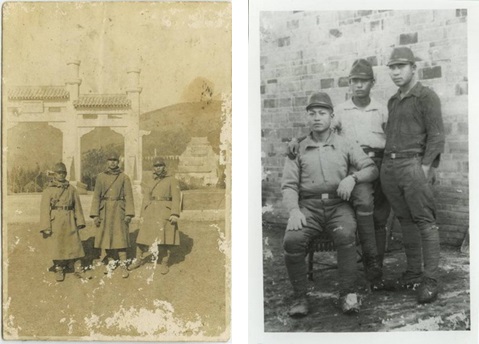 左圖：加入農業義勇團的李榮春，1939年26歲攝於南京紫金山。(右一) / 右圖：農業義勇團時的李榮春(右一)