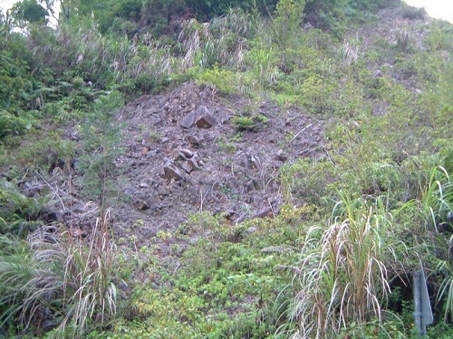 圖11湯圍溪上游附近地表岩石風化的情形。