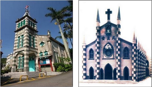 左圖：關西教堂〈民國45年興建〉 / 右圖：升天堂〈民國46年興建〉