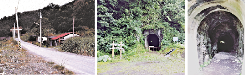 左：從樂水至8 號隧道間的宜51 產業道路，原是林鐵路基。（宜蘭縣史館典藏） / 中：過了樂水站還要通過第8 號隧道，8 號隧道保持比較完整，長約40 公尺。（林麗貞提供） / 右：宜蘭縣政府於2012 年7 月23 日將8 號隧道登錄為歷史建築。（林麗貞提供）