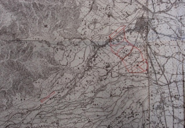 軍極秘地圖中標示之宜蘭三座飛行場位置。