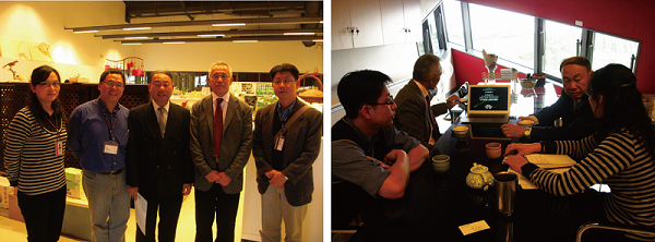 左：東京大學塚本教授(右二)、曾萬年教授(右三)來訪。 / 右：塚本教授與曾萬年教授來訪。