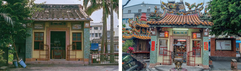 左：南門福德廟舊貌。(宜蘭縣史館提供) / 右：南門福德廟現貌。(張恆瑞 攝)