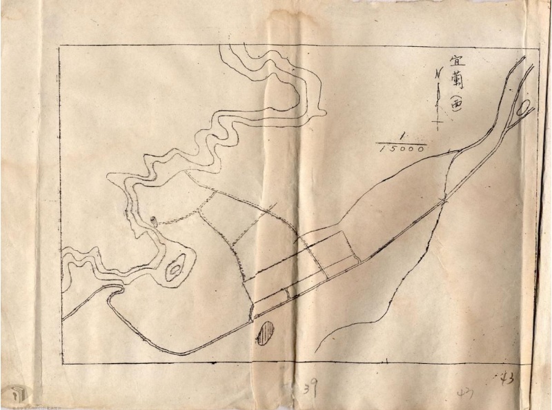 日軍呈繳宜蘭（西）飛行場要圖。 資料來源：國防部史政編譯局，《臺灣區各飛機場要圖》，檔案管理局檔號：B5018230601/0034/913/4010.2。