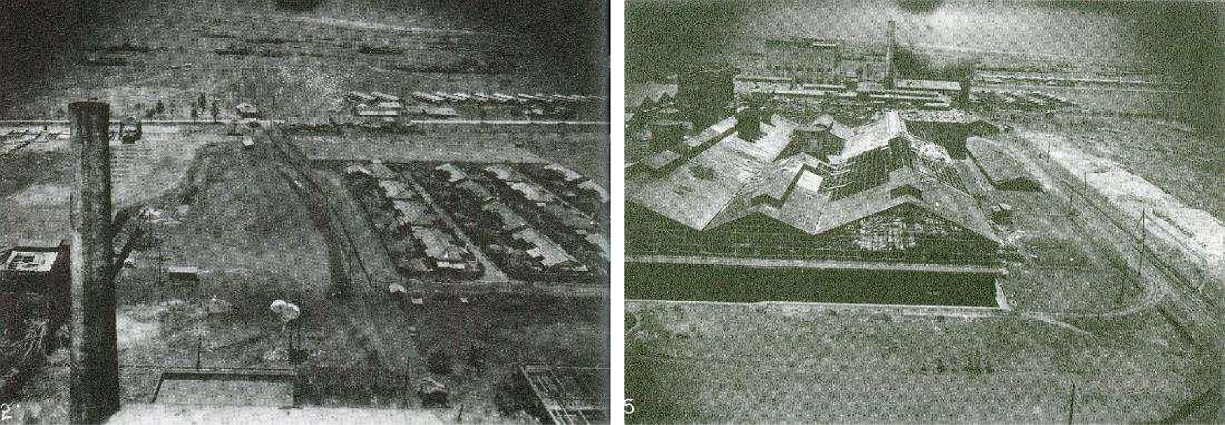 左：羅東工場轟炸時的狀況 資料來源：甘記豪，《米機襲來 二戰台灣空襲寫真集》，2015，頁36。 / 右：羅東工場轟炸後的狀況 資料來源：甘記豪，《米機襲來 二戰台灣空襲寫真集》，2015，頁37。