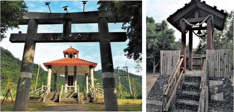 左：武塔村「莎韻之鐘」。（陳財發 攝） / 右：金岳村「莎韻之鐘」。（陳財發 攝）