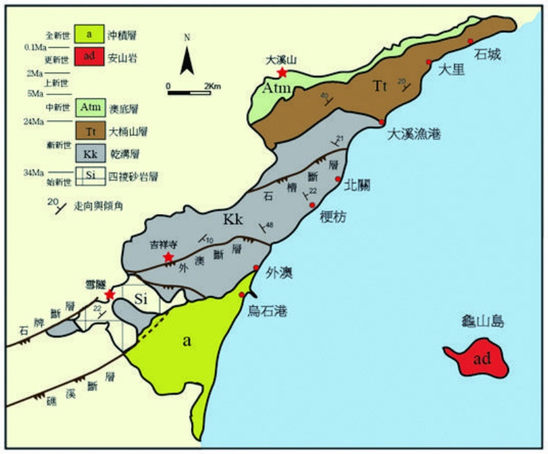 圖1-2-8 頭城地區地質圖 （來源：根據中央地調所地質資料繪製）