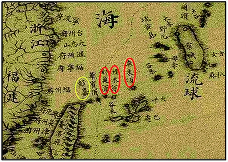 圖6：清乾隆《坤輿全圖》中所繪製的釣魚臺列嶼。（來源：中國國家海洋資訊中心）