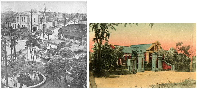 左圖為民國40年代的南門（陳健銘提供）/右圖為宜蘭公學校舊照（宜蘭縣史館提供）。