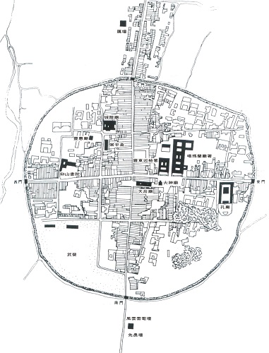 清代噶瑪蘭城市街復原推想圖（圖片來源：陳志梧，空間之歷史社會變遷─以宜蘭為個案)