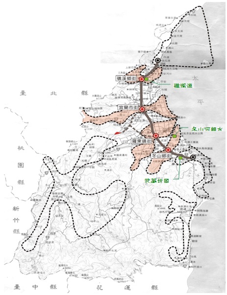 宜蘭縣觀光及修復型產業發展架構圖。（轉繪自：宜蘭整體觀光發展計劃通盤檢討，台大城鄉基金會/宜蘭工作室）