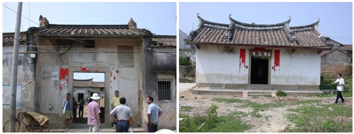 左圖為楊士芳的祖居之地─福建省紹安縣龍興樓/右圖為龍興樓聚落的玄天上帝廟。(林正芳攝)