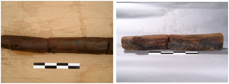 左圖為圖44.編號405-2實驗前（PEG400+4000法）/右圖為圖45.編號405-2之乾燥階段，出現裂縫。宜蘭縣政府文化局提供