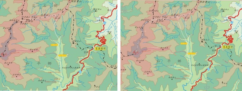左：圖三，四秀登山路線圖 / 右：圖四，聖稜線登山路線圖