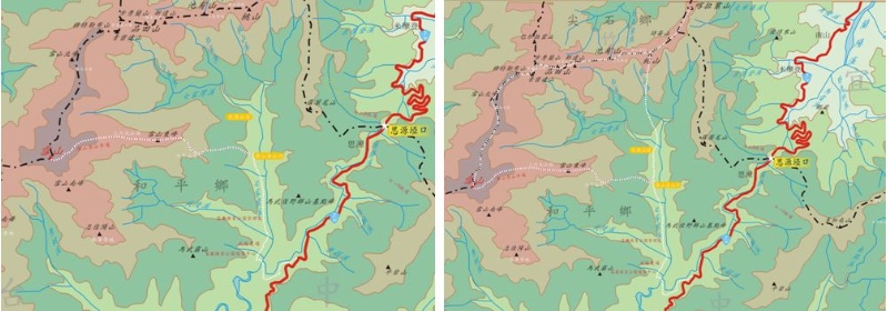 左：圖五，雪山登山路線圖 / 右：圖六，聖稜O型登山路線圖