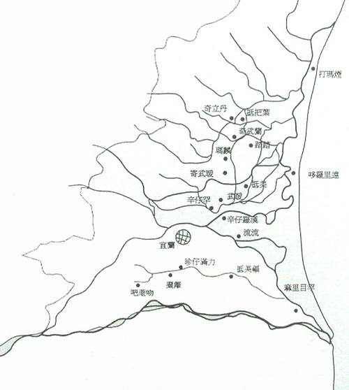 圖 4 噶瑪蘭平埔社聚落與宜蘭河道位置圖