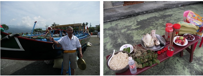 左圖：鳴鑼後，全庄開始祭拜老大公。 / 右圖：祭拜老大公