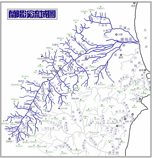 圖2 蘭陽溪各支流大都有沖積扇發育，總計沖積扇共有19個，其中有13個位於牛鬥以上上游區。