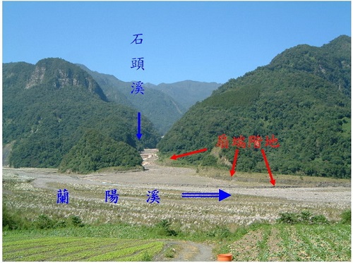 圖8 石頭溪沖積扇，扇端可見被溪流截切至少三次。（台7甲7.5 km）