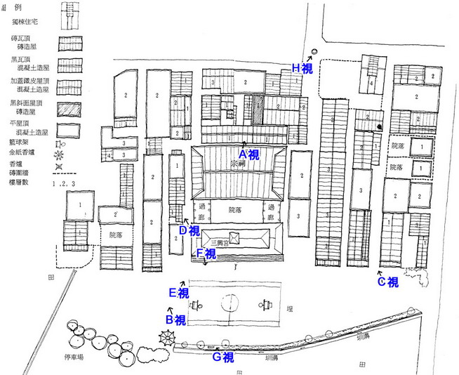 吳承活後裔聚落現況說明 資料來源：《宜蘭縣古蹟遺址調查研究計畫第三階段報告書》，財團法人台灣大學建築與城鄉研究發展基金會宜蘭工作室，4-14~15。