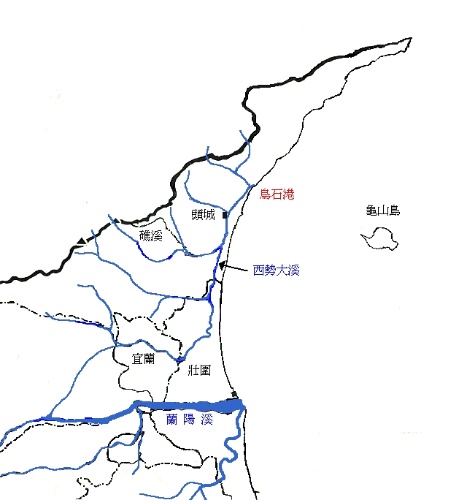 圖2 蘭陽溪北方清代西勢大溪的位置