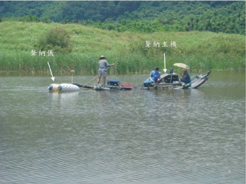 圖10 聲納探測儀器裝置和施測現場作業情形