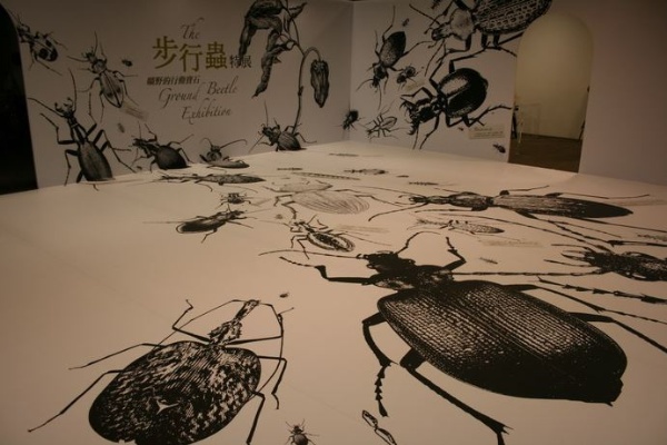 入口意象充滿著大型的步行蟲插圖，仔細看可以發現每一隻都在動，瞧一瞧牠們都爬向哪裡？