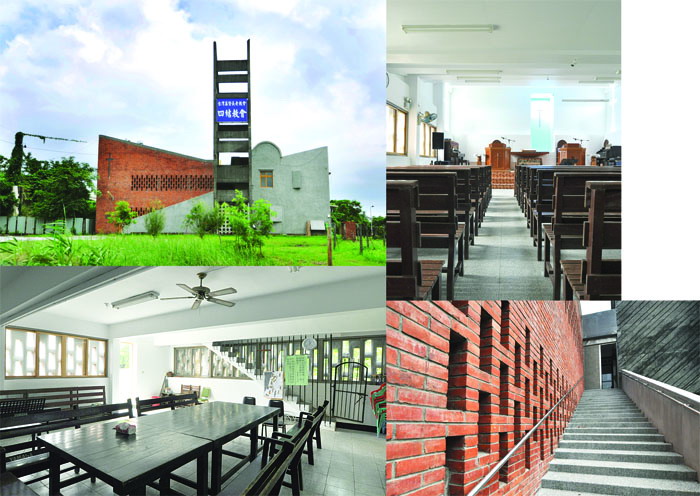 四結基督長老教會，設計構想來自諾亞方舟，可惜現況偏離原設計甚多，亟待恢復原貌。