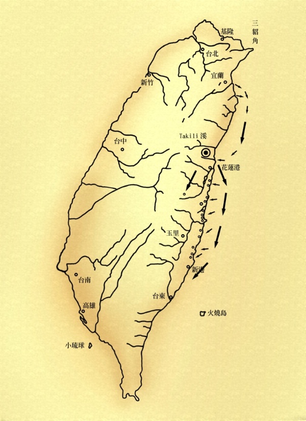 宜蘭噶瑪蘭人遷徙花蓮路線圖(參考詹素娟、張素玢著作繪製)