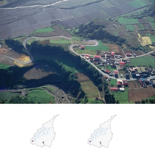 4.南山村下部落社區環境空照，圖中可見沖積河階台地細部地貌。