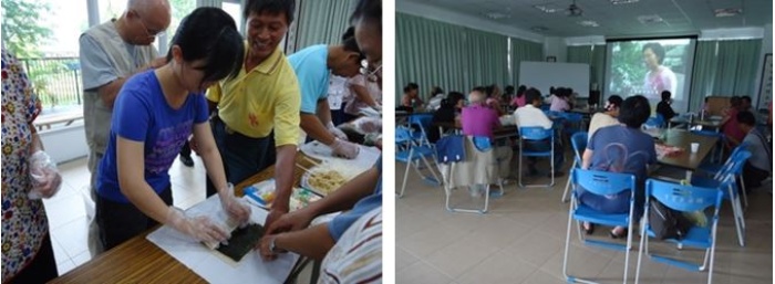 左：7/29養生藥膳製作教學現場 / 右：生態館1F大教室研習情形